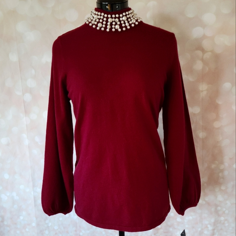 Alfani Women's Faux Pearl Embellished Mock-Neck Sweater